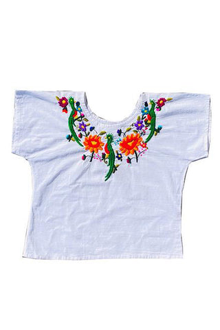 Vintage Hand Embroidered Cream Floral Parsi Gara Top