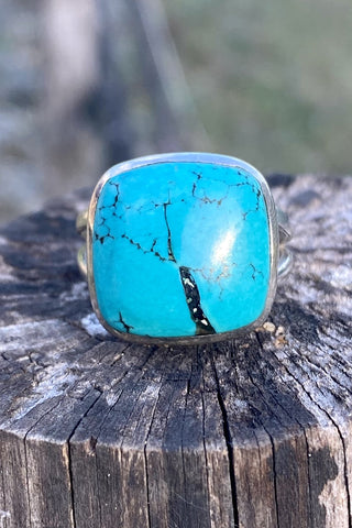 Vintage Native American S. Sanchez Zuni Signed - Turquoise & Silver Cuff