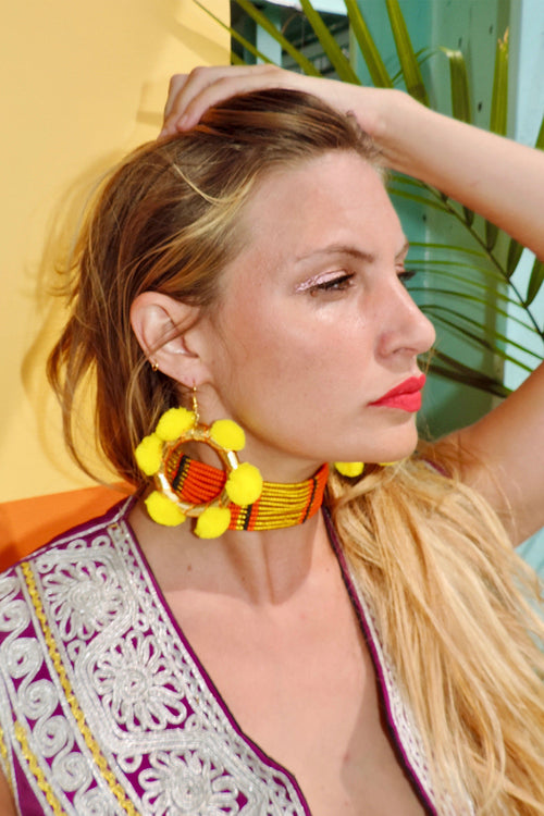 Alexia Pom Pom Hoop Earrings- Sunshine & Gold