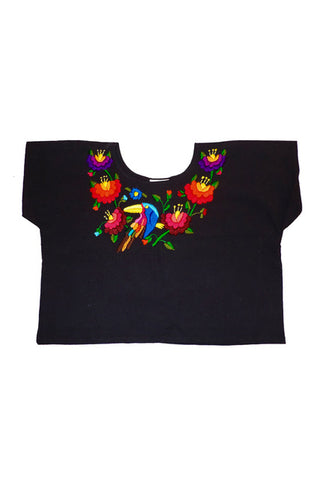 The BoBo Embroidered Frida- Fuscia, Peach, Red Floral Crown On Short Black - Small