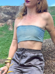 The Denim Bando Top - Upcycled Denim - Golden Retro Riviera Collection