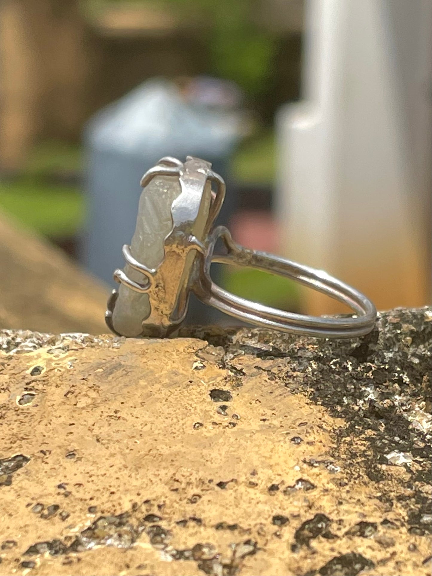 Sri Lankan Raw Moonstone & Silver Ring