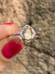 Authentic Sri Lankan Citrine & Cubic Zirconia .925 Silver Ring - Made In Sri Lanka - Kalumali Design