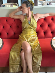 The Christina Halter Dress - Upcycled Saree Textile - Golden Retro Riviera Collection