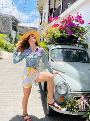 Vintage Denim Button Down With Shakira Hand Embroidery- Up-Cycled Collection