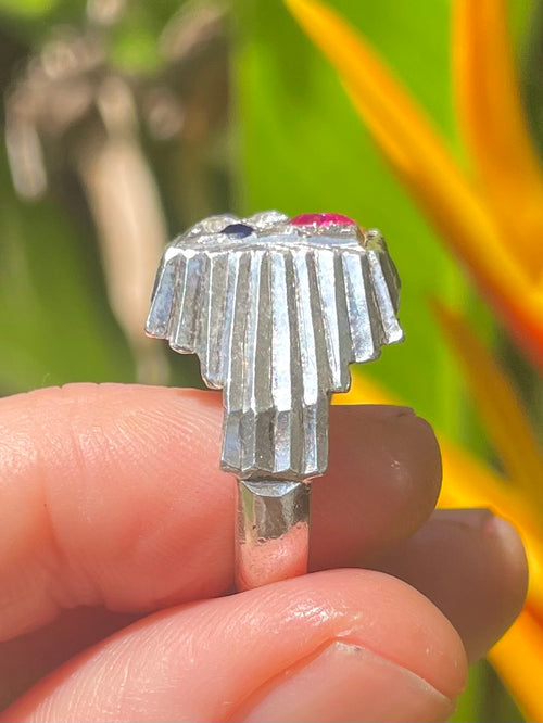 Vintage Afghan Sapphire, Ruby, Topaz & Silver Ring