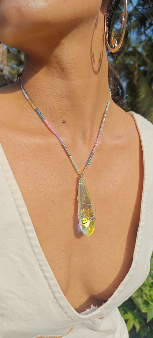 BoBo Crystal & Sterling Silver Wrap Necklace With Seed Beads - Made In Sri Lanka