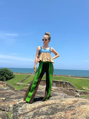 Seventies Sol Crochet Pants - Iresha Made In Coco-Green Color- Golden Retro Riviera Collection