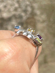 Vintage Afghan Gemstone Silver Ring With Sapphire, Topaz, Amethyst & Tourmaline