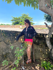 The Roxana - Denim With Crystal Fringe & African Textile - Up-Cycled Collection