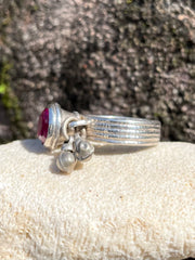 Vintage Afghan Fuscia Sterling Silver Ring With Bells