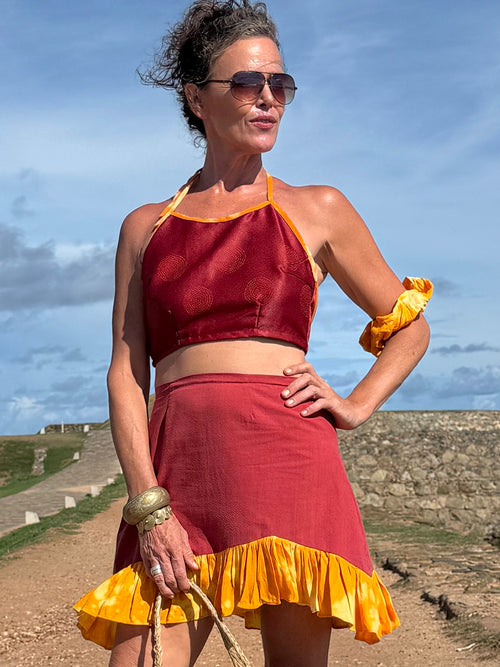 Mauve Halter Top - Upcycled - Golden Retro Riviera Collection