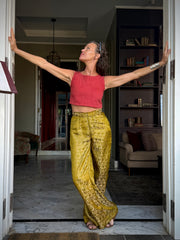 The Jackson Trouser - Upcycled Saree Textile - Golden Retro Riviera