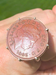 Vintage Coin Silver Ring - Authentic English Pence c. 2001 - Ring Made In Sri Lanka