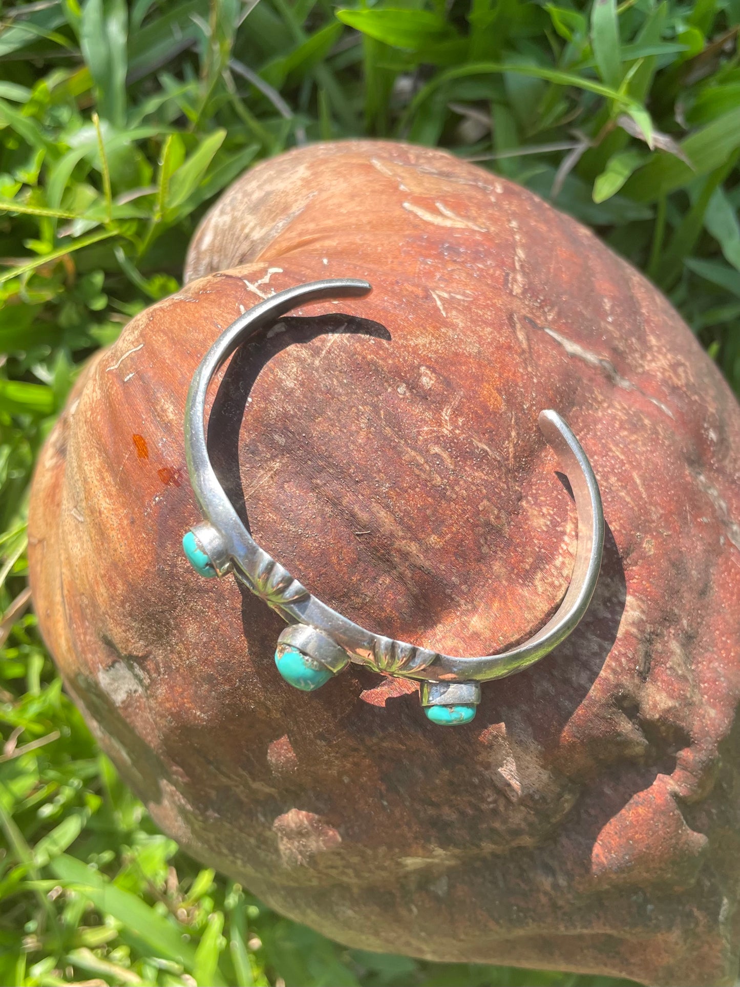 “Love Is For Sharing” - Vintage 3 Turquoise Stone And Silver Cuff