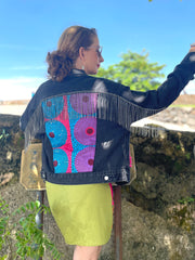 The Roxana - Denim With Crystal Fringe & African Textile - Up-Cycled Collection