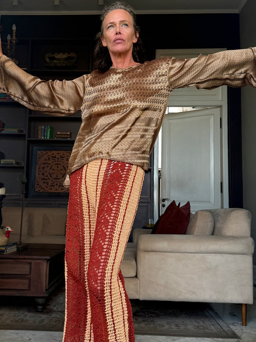 Seventies Sol Crochet Pants - Iresha Made In Disco Dunes Color- Golden Retro Riviera Collection