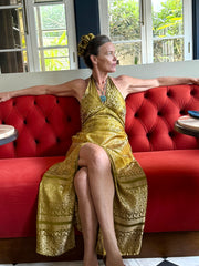 The Christina Halter Dress - Upcycled Saree Textile - Golden Retro Riviera Collection