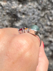 Indian Catseye, Yellow Quartz & Garnet in .925 Silver Ring - Made In Sri Lanka - Kalumali Design