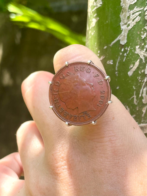Vintage Coin Silver Ring - Authentic English Pence c. 2001 - Ring Made In Sri Lanka