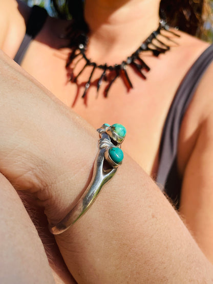 “Love Is For Sharing” - Vintage 3 Turquoise Stone And Silver Cuff