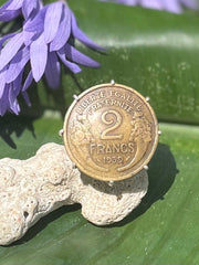 Vintage Coin Silver Ring - Authentic 2 Francs Coin- Ring Made In Sri Lanka
