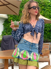 The Serafine - African Print, Sri Lankan Linen, & Denim Peplum Skirt - Up-Cycled Collection