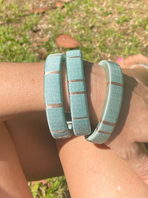 Galle Fort Bangles In Glistening Teal - Set Of Three