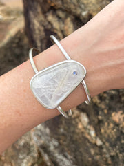 Sri Lankan Moonstone With Blue Moonstone Gem Accent Sterling Silver Cuff - Made In Sri Lanka