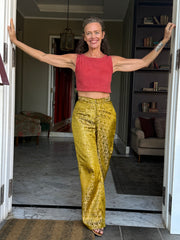 The Jackson Trouser - Upcycled Saree Textile - Golden Retro Riviera