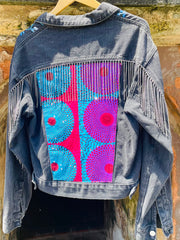 The Roxana - Denim With Crystal Fringe & African Textile - Up-Cycled Collection