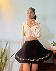 The Selene - Hand Embroidered Denim Skirt - Up-Cycled Collection