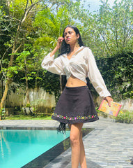 The Selene - Hand Embroidered Denim Skirt - Up-Cycled Collection