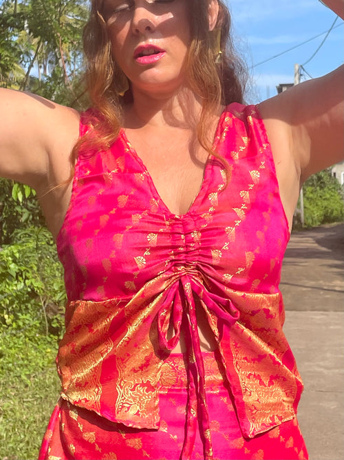 Araliya Top - Upcycled Silk Saree - Paradise In The Village Collection