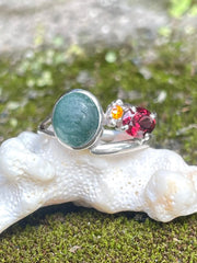 Indian Catseye, Yellow Quartz & Garnet in .925 Silver Ring - Made In Sri Lanka - Kalumali Design