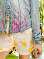 Vintage Denim Button Down With Shakira Hand Embroidery- Up-Cycled Collection