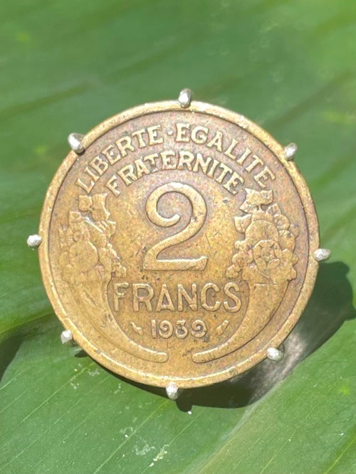 Vintage Coin Silver Ring - Authentic 2 Francs Coin- Ring Made In Sri Lanka