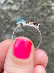 Indian Catseye, Yellow Quartz & Garnet in .925 Silver Ring - Made In Sri Lanka - Kalumali Design