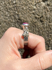 Vintage Afghan Fuscia Sterling Silver Ring With Bells