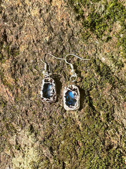 Wendy Molded Sterling Silver & Blue Dichroic Glass Earrings