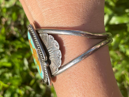 Vintage Native American Silver And Turquoise Cuff