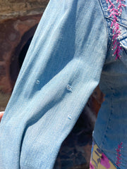 Vintage Denim Button Down With Shakira Hand Embroidery- Up-Cycled Collection