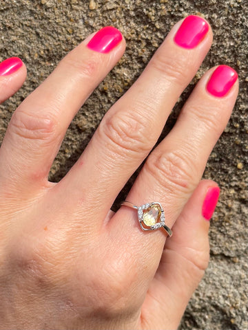 Sri Lankan White Sapphire With Engraved .925 Silver Band - Made In Sri Lanka - Kalumali Design