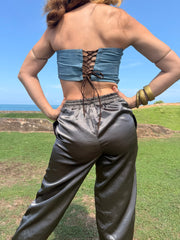 The Denim Bando Top - Upcycled Denim - Golden Retro Riviera Collection