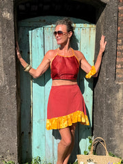 Mauve Halter Top - Upcycled - Golden Retro Riviera Collection