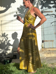 The Christina Halter Dress - Upcycled Saree Textile - Golden Retro Riviera Collection