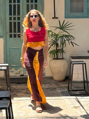 Sunset Muse Maxi Skirt
 - Upcycled Bamboo Silk Textile - Golden Retro Riviera Collection
