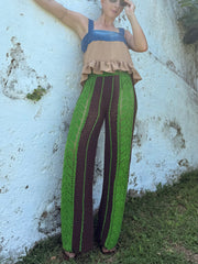 Seventies Sol Crochet Pants - Iresha Made In Coco-Green Color- Golden Retro Riviera Collection