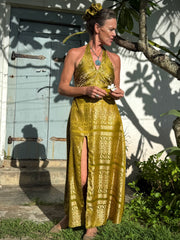 The Christina Halter Dress - Upcycled Saree Textile - Golden Retro Riviera Collection