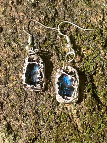 Wendy Molded Sterling Silver & Blue Dichroic Glass Earrings